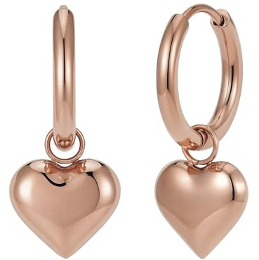 Creoler med hänge – Hjärtörhängen för kvinnor i 316L rostfritt stål, 18K guld, roséguld eller silver – vattentåliga – hängande örhängen (14 mm)