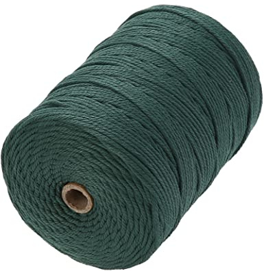 GOHOF Macrame Cord 3mm x 200m Premium Cotton Macrame Rope, 4 Strand Twisted Soft Cotton Cord, One of The Most Perfect Materials for Macrame Art, Cotton String Without Chemicals (Deep Green)