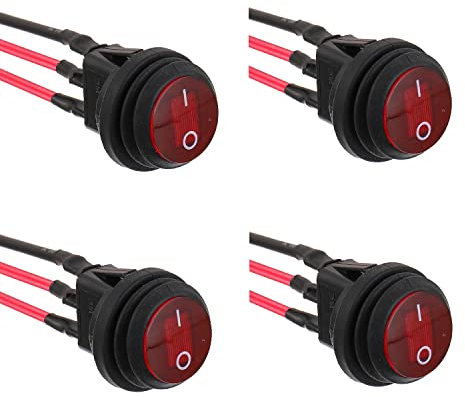 EPLZON 4 Stück 12V 20A wasserdichter runder Kippschalter mit Licht Wippschalter 3 poliger SPST Schalter mit 20 cm vorverdrahtet für Auto, Boot, Wohnmobil, LKW (Rot)