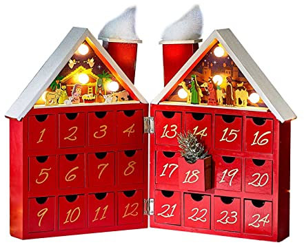 Befüllbarer LED Musik Adventskalender Holz Krippenszene Weihnachtskalender Advents Kalender Weihnachtsdeko