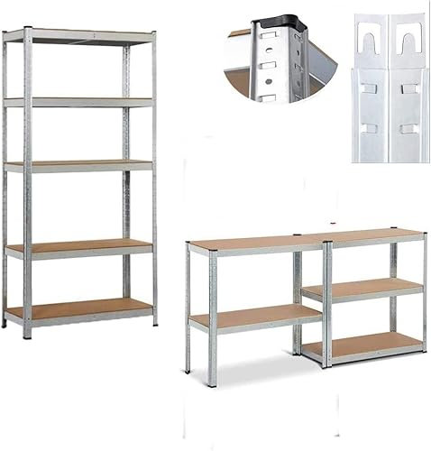 ANSIMIDA Schwerlastregal 200x100x50cm 875kg 5 MDF-Platten Regal Lagerregal Kellerregal Steckregal Werkstattregal, für Keller, Garagen oder Abstellraum, Silber