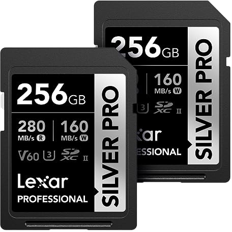 Lexar 256GB (2-PK) Professional SILVER PRO SDXC Memory Card, UHS-II, C10, U3, V60, Full-HD & 4K Video, Up To 280MB/s Read, for Professional Photographer, Videographer, Enthusiast (LSDSIPR256G-B2NNU)