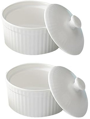 PRETYZOOM 2st Creme Brulee Schälchen mit Deckel Souffle Förmchen Backofenfest Ragout Fin Schalen Für Desserts, Muffins, Pasteten