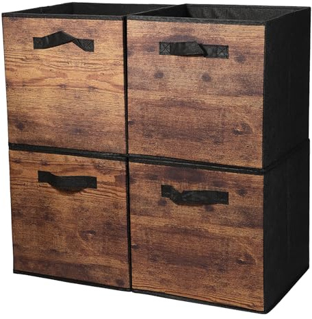 JAKAGO Confezione da 4 cubi portaoggetti pieghevoli, in tessuto di qualità superiore, 30 x 30 x 30 cm, organizer per cassetti e mensole cubiche, giocattoli, vestiti, riviste, libri (legno)