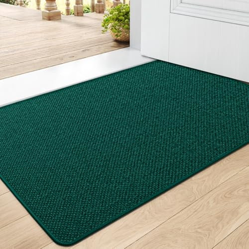 DEXI Door Mat 44 x 75 cm, Doormat Indoor Non-slip Dirt Trapper, Absorbent Inside Entrance Rug, Washable Low Profile Floor Mats for Entryway, Muddy Shoes & Paws, Green