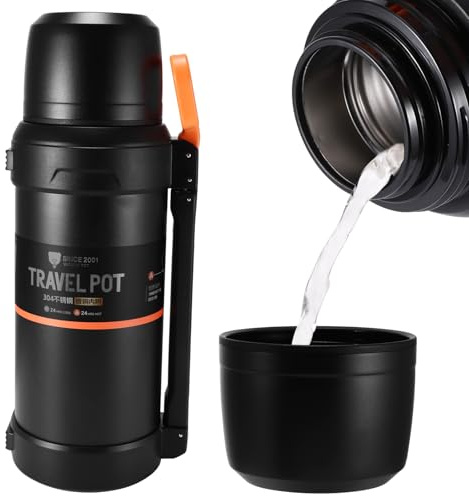 Water Bottle 2 L,Metal Water Bottle 24 Hours Hot and Cold Insulation, Stainless Steel Insulated Water Bottles with Handle and Shoulder Strap Suitable for Office Gym Outdoor Exploration Camping Hiking