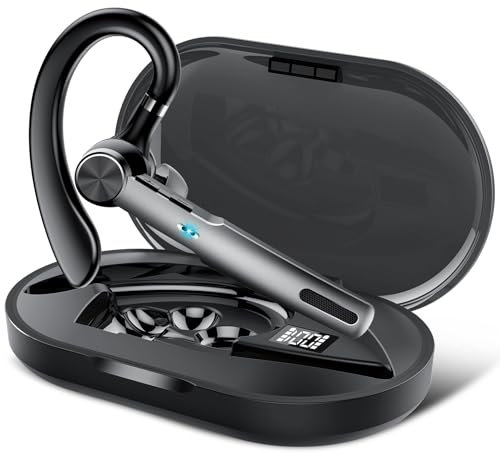 Manos Libres Auricular Bluetooth V5.3 con ENC Micrófono, Pinganillo Bluetooth Movil con Carcasa de Carga LED, 60H Hablar Auricular Inalámbrico Bluetooth con Ganchos Para Negocios/Oficina, Negro