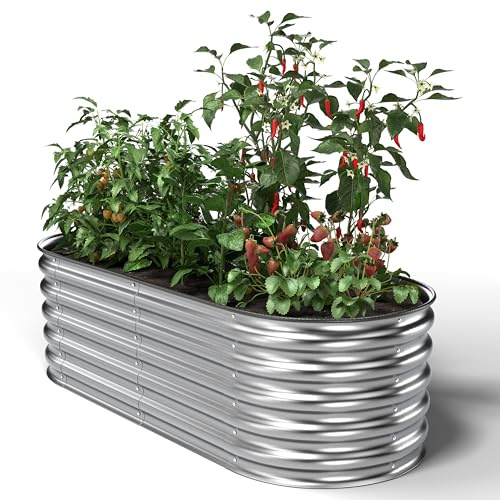 UNIGARDIA Upphöjd bädd av metall 150 x 60 x 43 cm – modulär 4-i-1-bäddsats – rostfria upphöjda bäddar för trädgård av premium Zn-Al-Mg-stål, min. 20 års livslängd – 43 cm hög grönsaksbädd, silver