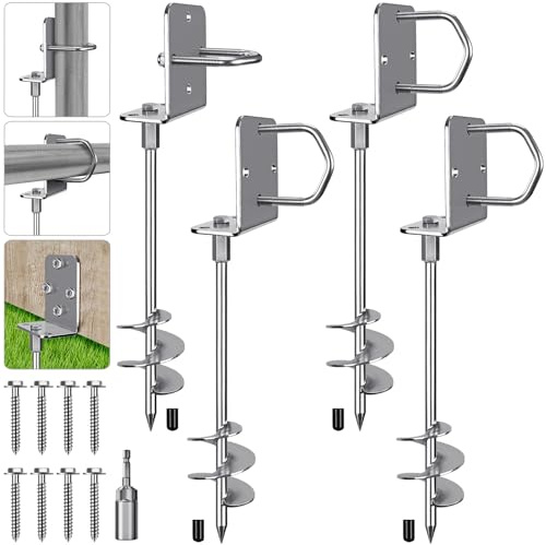 Lifeswell 18 Heavy Duty Screw in Ground Anchors Kit, 3 Spiral Windproof Earth Anchors for Trampoline, Shed, Swing Set & Mobile Home, Fully Welded Steel with Nut Driver Drill Bit (Set of 4)