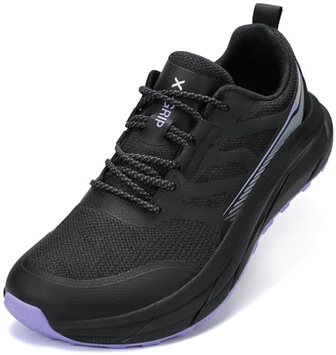 Kricely Trailsko för män, breda fötter, breda huvudskor, vandringsskor, ventilerande, halkfria, sneakers, promenader, vandring, vandring, lätt sport, svart, 47 EU