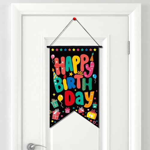 Letrero de Feliz Cumpleaños, Pancarta de Feliz Cumpleaños para Puerta Colorido Telón de Fondo Colgante para Interior y Exterior Decoración de Pared Cumpleaños Suministros para Fiestas