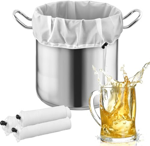 Oruola Lot de 3 chiffons de pressage pour presse-fruits, sacs filtrants blancs, grands sacs de brassage filtrants pour brassage domestique, sacs filtrants réutilisables en nylon à mailles fines, pour