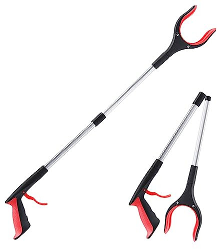 OITUGG 2 Piezas Pinza Recoge Objetos, 91cm Pinzas Largas, con Puntas Magnéticas, Cabezal Giratorio de 360°, Aluminio Plegable Pinza Recoger Basura, 35,8 Pulgadas