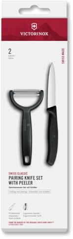 Victorinox Swiss Classic Coltello e pelaverdure, 2 pezzi, Lama extra-affilata, per frutta e verdura, Acciaio inossidabile, Nero
