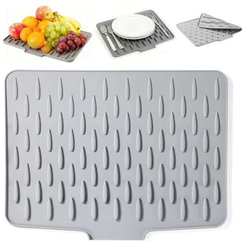 O OLAX Abtropfmatte Geschirr,Silikon Abtropfmatte Spüle mit Effektiver Wasserumleitung, Auslaufsicherer Arbeitsplattenschutz Aus Silikon und Rutschfestem Design, Abtropfmatte Spüle für Küchenspüle