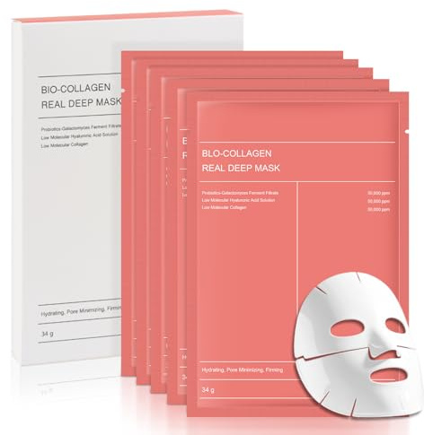 5 Piezas Bio Collagen Mask, Mascarillas Nocturnas de Colágeno Orgánico Coreano, Mascarilla Hidratante Anti-Edad para Dormir, Mascarilla Facial de Tela para Uso Nocturno Reduce Arrugas