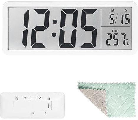 Orologio da parete digitale alimentato a batteria – Moderno orologio da parete digitale con cifre grandi 12/24HR display della temperatura, 20 cm, piccolo orologio da parete per camera dei bambini