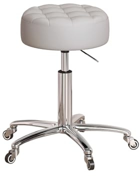 Arbetspall med Hjul Verkstad Höjdjusterbar 41-55 cm Ergonomisk Rund Rullpall Tjock Sittdyna Vridbar Pall för Kosmetiska Studior Frisörsalonger Kontor(Silver)