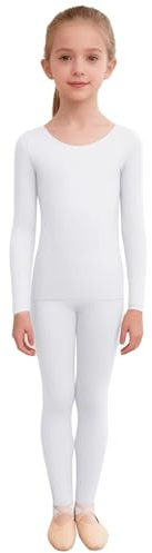 Xnihocha Ropa interior térmica para niños, traje de gimnasia, ballet, camisetas y leggings, yoga, gimnasia, disfraz de danza, 92-164, B blanco., 116-140