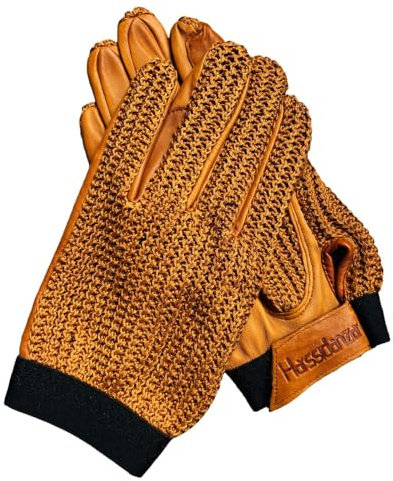 Harssidanzar Guantes de equitación de Cuero para Hombres, Guantes de equitación para Hombres con muñequera elástica Ajustable Bronceado S, DM303