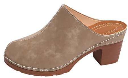 Sandaler, dam, med klack, träskor, andas, sommarsandaler, blockklack, Mules dam, med klack, stängda trädgårdsskor, slip-on, sommarpantoletter, lätta strandskor, bekväma ortopediska skor