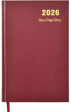 2026 Diary A5 One Day to Page Hardback Cover & Ribbon Marker | Year Planner for Business, Office, Home, Traveling, Organization, Appointments (Burgundy)