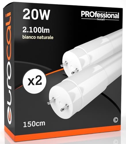 Eurocali 2x Tubi LED 150cm G13 T8 20W 2100 lumen - Luce Bianco Naturale 4000K - Fascio Luminoso 160° - Sostituzione Neon