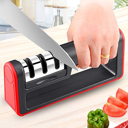 DUYER Afiladores Manuales, Profesional Afilador Manual Base Antideslizante Acero Inoxidable Diamante Multifuncional Sacapuntas De Verduras Knife Sharpener