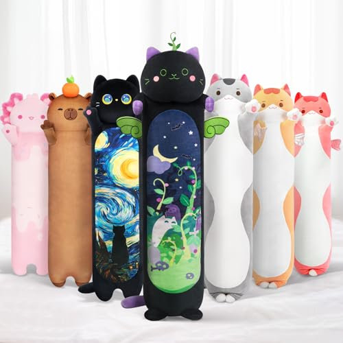 Mewaii 90CM Plüschtier Stofftiere für Kinder Kuscheltier Farbe Minze Katze Langes Wurfkissen Kawaii Katzen Plüsch Kissen Plüschtier Ausgestopftes Spielzeug Stofftiere Geschenk über 3 Jahren