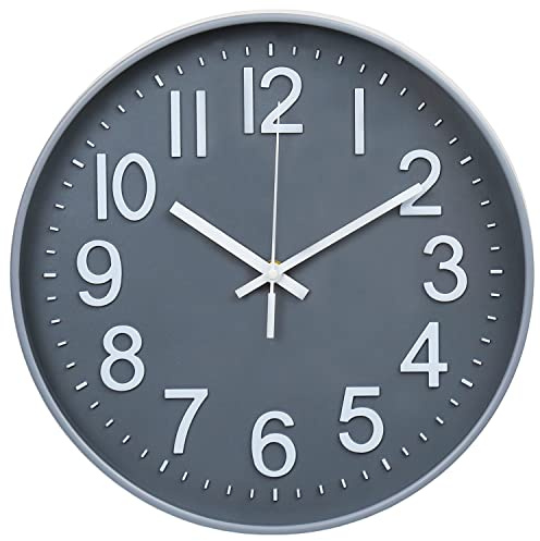 Esteopt Wanduhr, 30,5 cm, leise, Nicht tickend, Moderne Wanduhren, batteriebetrieben, für Büro, Zuhause, Badezimmer, Küche, Schlafzimmer, Schule, Wohnzimmer, Grau