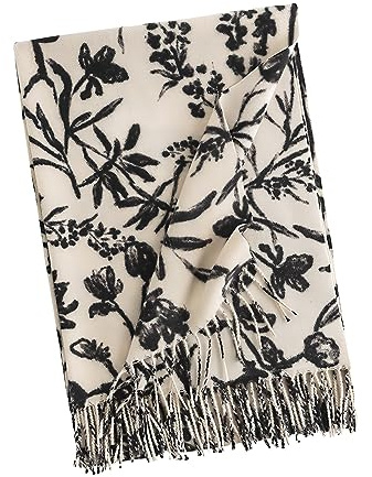 LumiSyne Invernale Sciarpa Scialle In Cashmere Per Donna Motivo a Fiori d'Inchiostro Pashmina Sciarpe Con Nappa Sciarpa Da Collo Lungo Morbida Calda Wrap Stola
