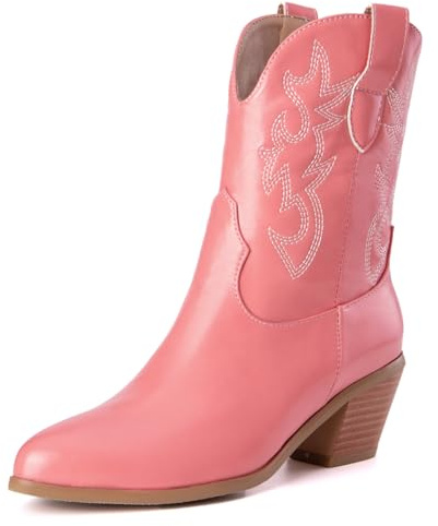Femmes Western Bottes de cow-boy with Embroidered Mode Rétro Classique Basic Mid Calf Wide Calf Bottes Cowgirl pour femme Filles Dames rose Taille 40