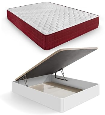 HOGAR24 ES | Pack Colchón Viscoelástico Spring Plus 20 + Canapé Madera Abatible Gran Capacidad | Color Blanco | Medida: 135x190 cm