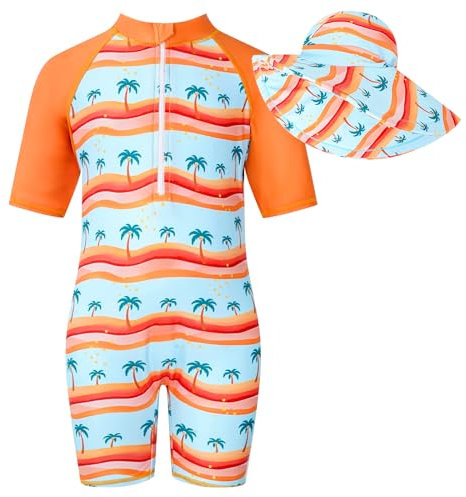 WYTbaby Kinder Jungen Badebekleidung UV Schutz Badeanzug Alles in Eins Sonnenschutz Bademode Einteiler Neoprenanzüge UPF 50+ Schwimmanzug mit Einem Reißverschluss Kurzarm-Hautausschlagschutz