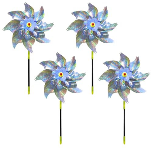 Lot de 4 Moulin à Vent Réfléchissant,Moulins à Vent Anti-Oiseaux,Répulsif Oiseaux Réfléchissant,Anti-Oiseaux Moulin à Vent Réfléchissant,Moulins à Vent Jardin Exterieur