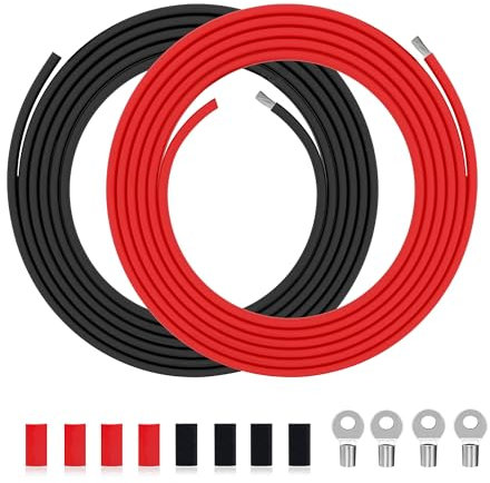 Câble électrique en PVC de 2 mm² - 14 AWG Fil électrique de 6 m (3m noir et 3 m rouge) en cuivre étamé haute température pour panneaux solaires, appareils électroménagers, véhicules, etc.