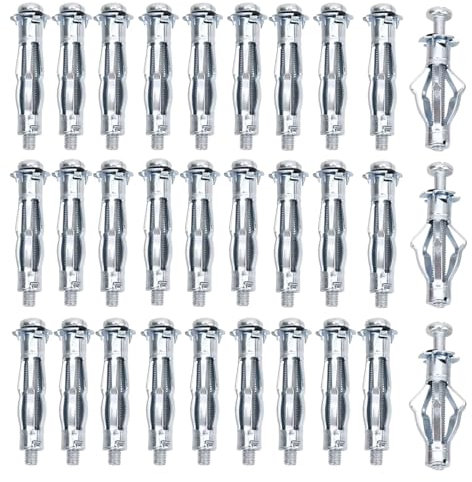 ZHYUAN 30 Stück Hohlraumdübel mit Schrauben,Hohlraumdübel Metall verzinkt,Hohlwanddübel M8 x 52MM,Spreizdübel,Metall-Hohlraumdübel,für Befestigungen in Gipskartonplatten und geringen Hohlraumtiefen