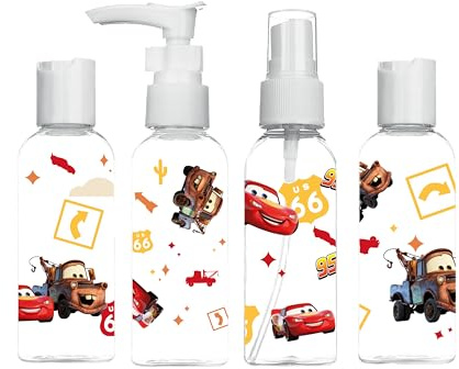 Disney Pixar - Cars Neceser de Viaje para niños - Botellas Flash Mcqueen 4×50 ml - Kit de Viaje vacío - Seguridad y practicidad para Padres - Tamaño avión - Producto Oficial Disney