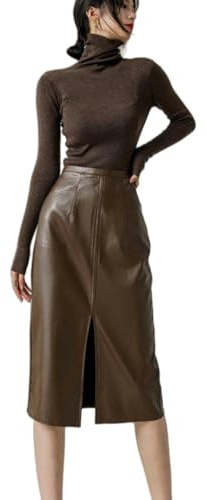 NNCSNE Gonna Midi da Donna con Gonna in Ecopelle-caffè-XL Consigliato 115-128 Catties /2,3 Piedi