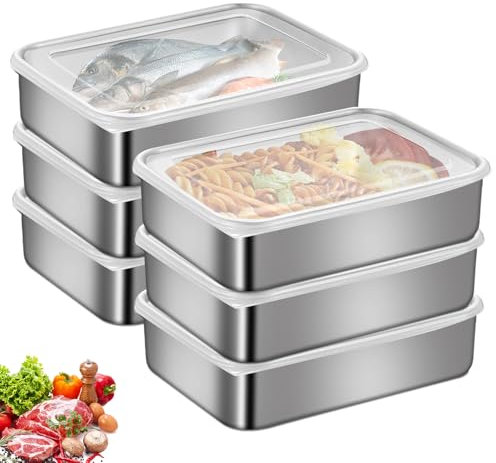 Lot de 6 boîtes en acier inoxydable pour charcuterie, fromage et viande, rangement pour aliments frais et congélation