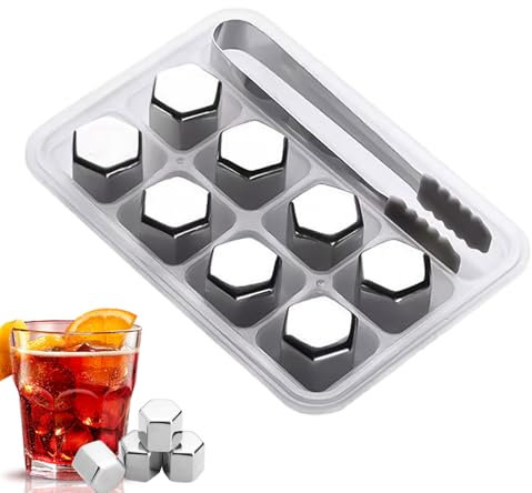 Reusable Refrigerated Rocks - Stainless Steel Drink Cooling Cubes, Ice Blocks Stones | Metal Ice Restrictable for Vodka, Whiskey, Wine, Drinks, Acces