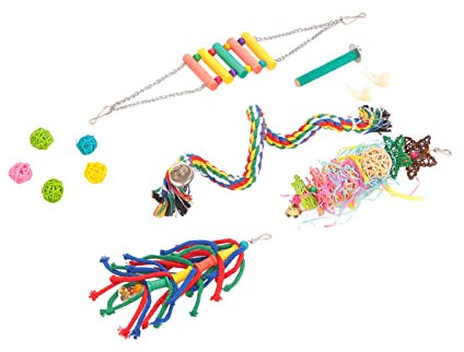 Qukaim Parrot Swing Toys, Bird Perch Stand Chewing Toys, Attractive Hanging Swings for Birds, Includes Climbing Ladders and Balls, Safe for Pet Birds