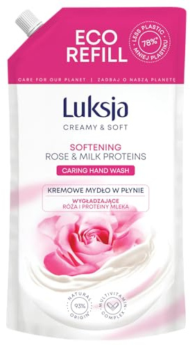 LUKSJA, sapone liquido cremoso, rosa, ricarica 900 ml, sapone per le mani, lavaggio a mano, sapone per lavaggio a mano