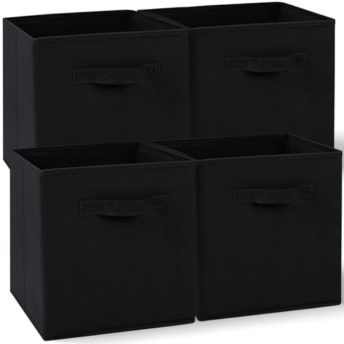 Amazing Tour 4 PCS Cube Storage Boxes 27x27x27 Black,Foldable Fabric with Handles Collapsible for Home Office Nursery Organiser - Clothes Basket Containers