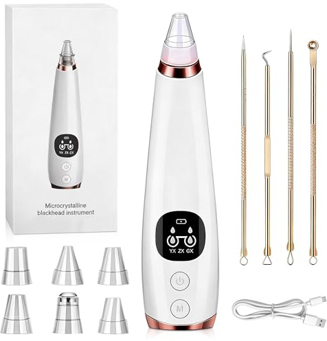 AFIODA Blackhead Remover Vacuum with Acne Needle Kit, Pore Vacuum for Face, 3 Suction Power Modes, Blackhead Remover Tool with 5 Suction Heads, Comedone Extractor for Women and Men