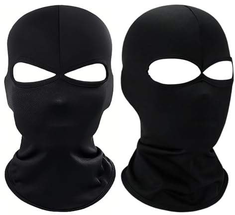 KASLCWA 2 Pcs 2 Hole Balaclava, Double Hole Breathable Full Face Ski Mask, 2 Holes Motorcycle Balaclava, Open Mouth Ice Silk Black Balaclavas for Men Women Racing Ski Motorbike Motorcycle
