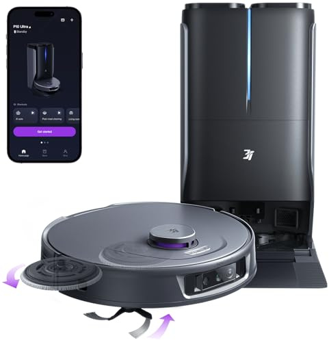 3i Aspirador Robot y fregona P10 Ultra, con Almohadilla Extensible, 18.000 Pa, Lavado/Secado con Agua Caliente, Vacío/Relleno Auto, y Evitar Obstáculos por IA