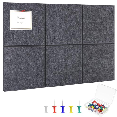 6 Pack Cork Board Alternative 28 x 19, Pin Board, Felt Bulletin Boards | Includes Pushpins & Removable Self-Adhesive Strips, High-Density, Notice Boards for Walls Office Home Decor (Dark Gray)