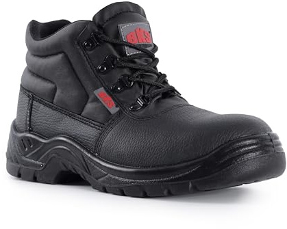 BKS Mens Safety Work Boots Leather Steel Toe Cap & Midsole Size 3 to 13 UK (9 UK, Black)