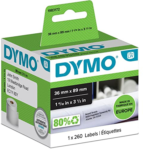 DYMO LW etiquetas auténticas grandes de dirección | 36 mm x 89 mm | rollo de 260 etiquetas con reverso fácil de retirar | autoadhesivas | para etiquetadoras LabelWriter